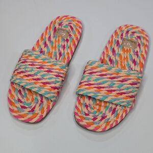crown & ivy Multicolor Braided Slide Sandals - Pink, Orange, Turquoise, Cream